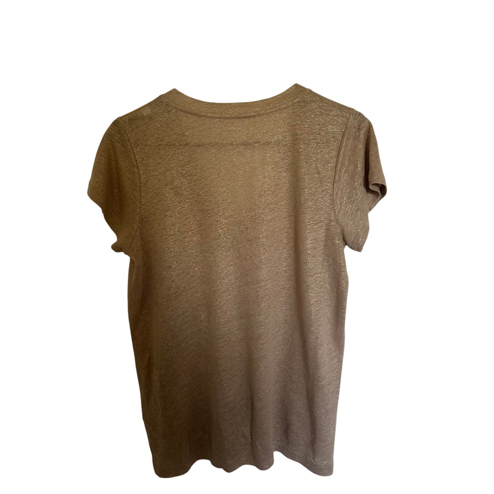 J.Crew Womens 100% Linen V-Neck Metallic Gold Shimmer Short Sleeve Tee Tan S - Picture 2 of 3